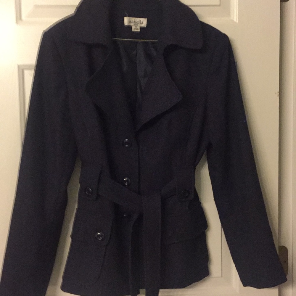 Isabela Navy Jacket with looped belt and pockets